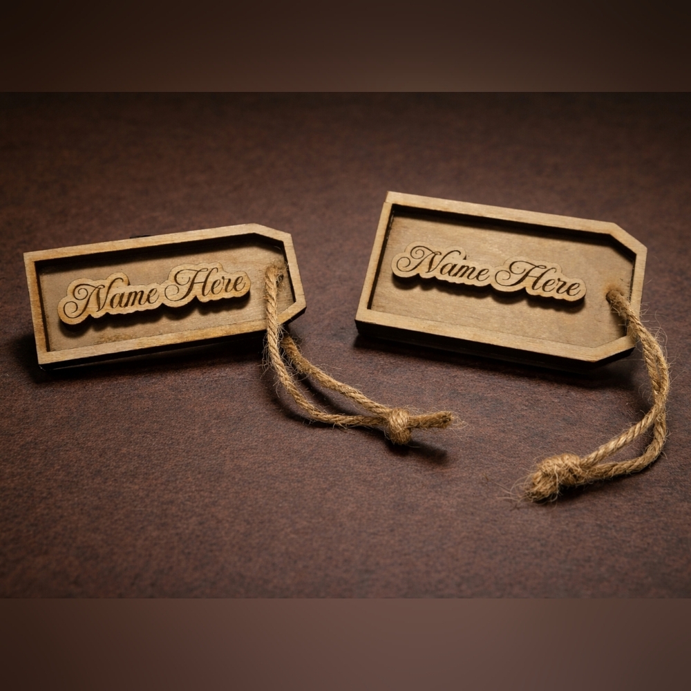 Customizable Wooden Name Tags with Twine. Set of 4 Tags.